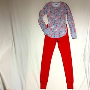 Christmas Holiday Candy Cane Pajama PJ Set Girl’s 10 Flannel Waffle Weave Winter
